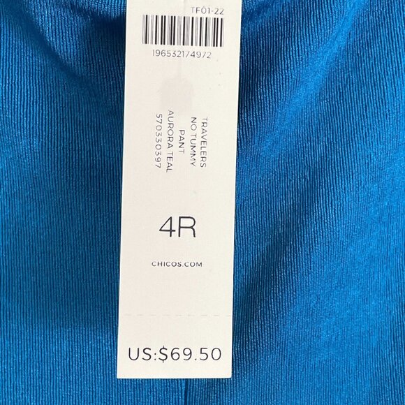 NEW $69 Chicos 4 Travelers Plus 20/22 No Tummy Pants Slinky Knit Aurora Teal - Picture 3 of 8